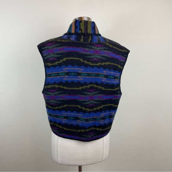 Alps Merrimac Valley New England 100% Pure Wool Aztec Blue Black Sweater Vest - Picture 6 of 6